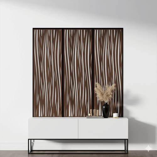 Fali dekorpanel, hullám minta, 50x150 cm, 3 mm HDF - FP2 dió fa színű falburkolat