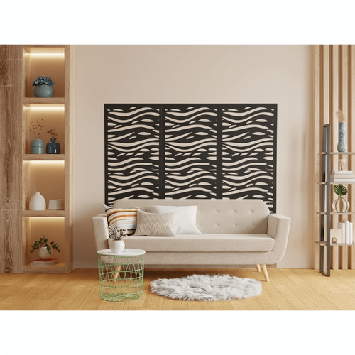 Fali dekorpanel, hullámos minta, 50x150 cm, 3 mm HDF - FP5 fa fekete falburkolat