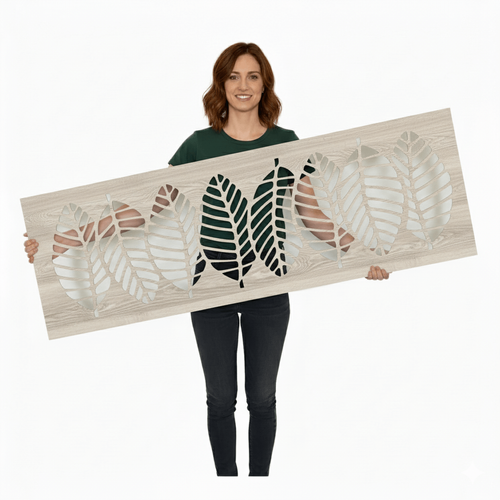 Fali dekorpanel, levél minta, 50x150 cm, 3 mm HDF - FP3 sonoma tölgy falburkolat