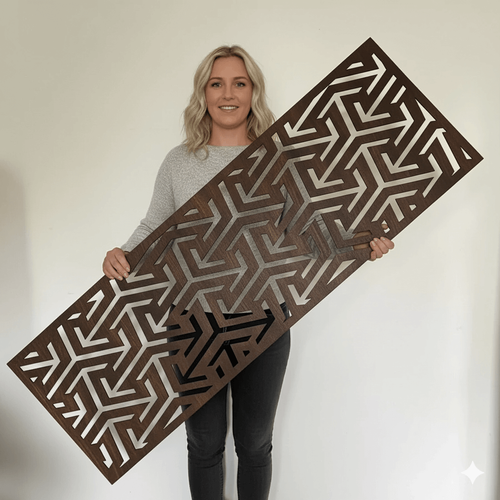 Fali dekorpanel, nyíl mintázat, 50x150 cm, 3 mm HDF - dió fa falburkolat FP-7