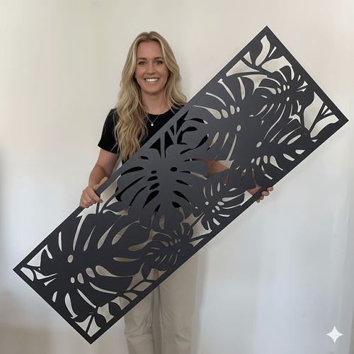 Fali dekorpanel, pálmalevél minta, 50x150 cm, 3 mm HDF - FP9 fa antracit falburkolat