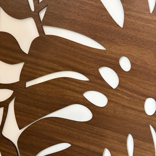 Fali dekorpanel, pálmalevél minta, 50x150 cm, 3 mm HDF - FP9 fa dió fa színű falburkolat