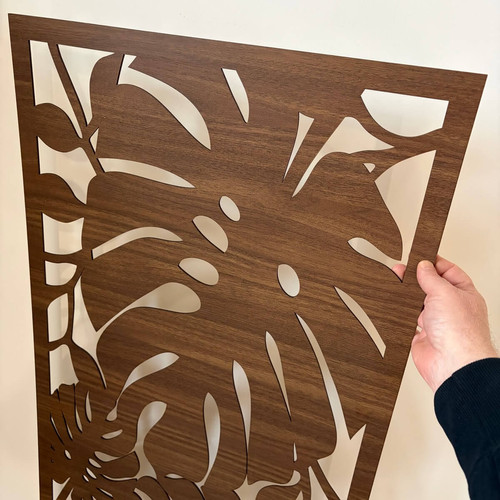 Fali dekorpanel, pálmalevél minta, 50x150 cm, 3 mm HDF - FP9 fa dió fa színű falburkolat