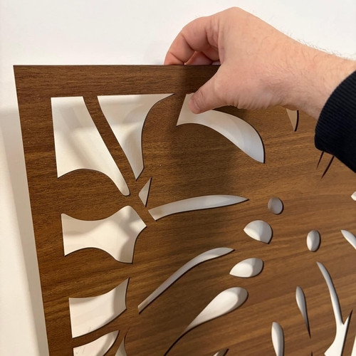 Fali dekorpanel, pálmalevél minta, 50x150 cm, 3 mm HDF - FP9 fa dió fa színű falburkolat
