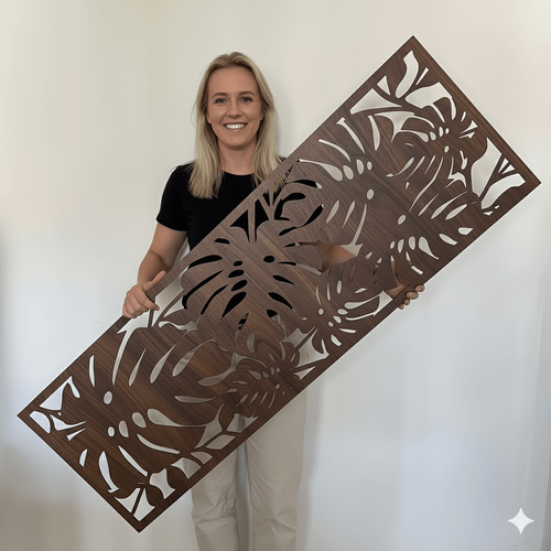 Fali dekorpanel, pálmalevél minta, 50x150 cm, 3 mm HDF - FP9 fa dió fa színű falburkolat