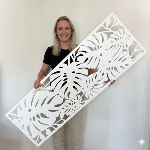 Fali dekorpanel, pálmalevél minta, 50x150 cm, 3 mm HDF - FP9 fa fehér falburkolat