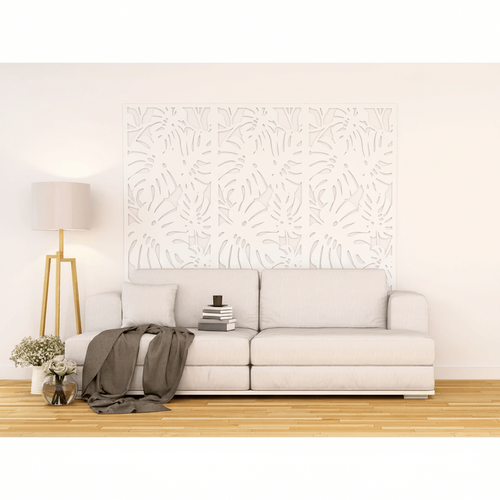 Fali dekorpanel, pálmalevél minta, 50x150 cm, 3 mm HDF - FP9 fa fehér falburkolat