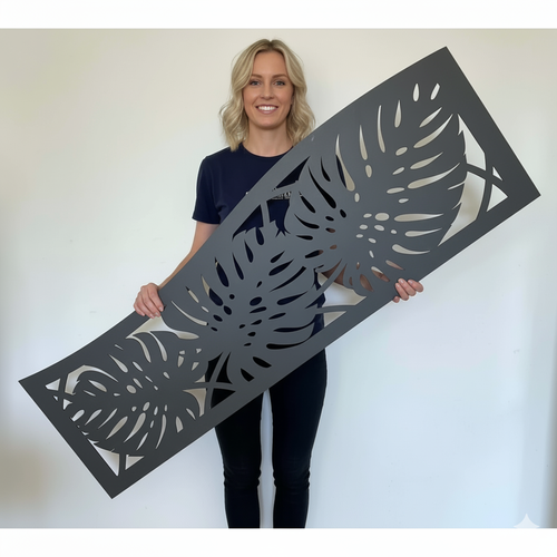 Fali dekorpanel, pálmalevél mintázat, 50x150 cm, 3 mm HDF - FP6 antracit színű falburkolat