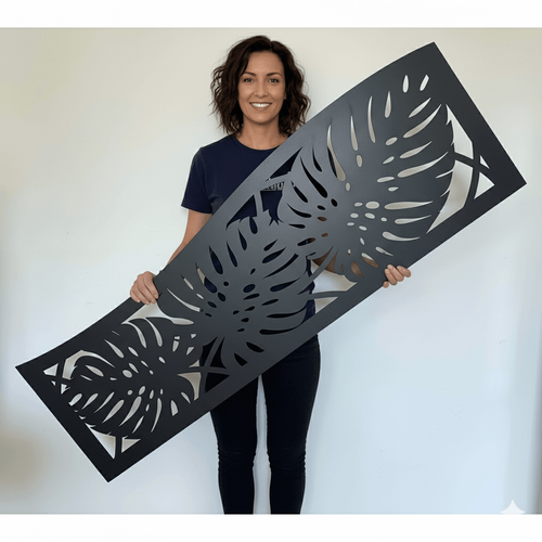Fali dekorpanel, pálmalevél mintázat, 50x150 cm, 3 mm HDF - FP6 feket színű falburkolat
