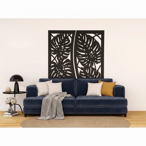 Fali dekorpanel, pálmalevél mintázat, 50x150 cm, 3 mm HDF - FP6 feket színű falburkolat Fali dekorpanel, pálmalevél mintázat, 50x150 cm, 3 mm HDF - FP6 feket színű falburkolat