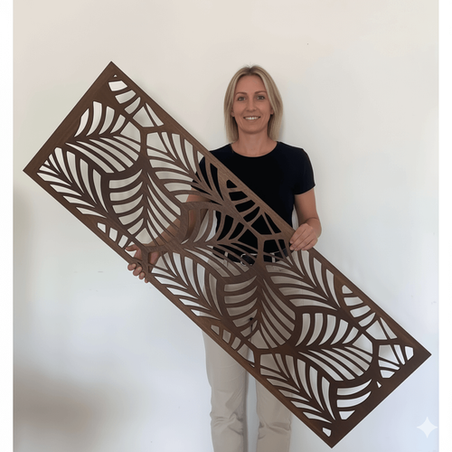 Fali dekorpanel, trópusi levél minta, 50x150 cm, 3 mm HDF - FP1 dió fa színű falburkolat