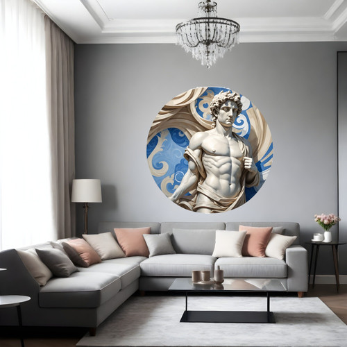 Öntapadós kör alakú poszter tapéta, férfi szobor, görög, beige és kék 120x120 cm Öntapadós kör alakú poszter tapéta, férfi szobor, görög, beige és kék 120x120 cm