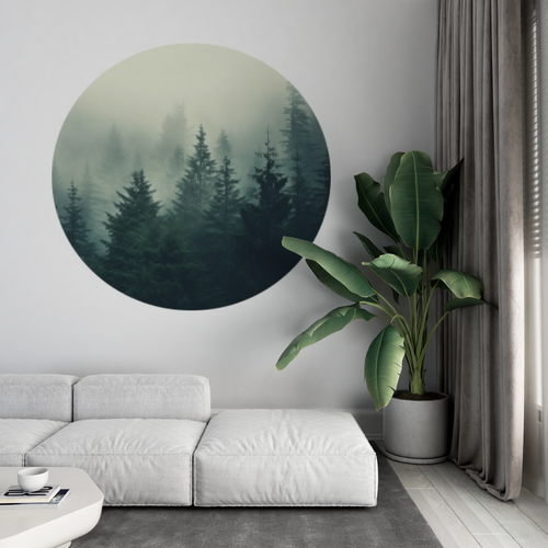 Öntapadós kör alakú poszter tapéta, fenyő erdő, zöld természet 120x120 cm Öntapadós kör alakú poszter tapéta, fenyő erdő, zöld természet 120x120 cm