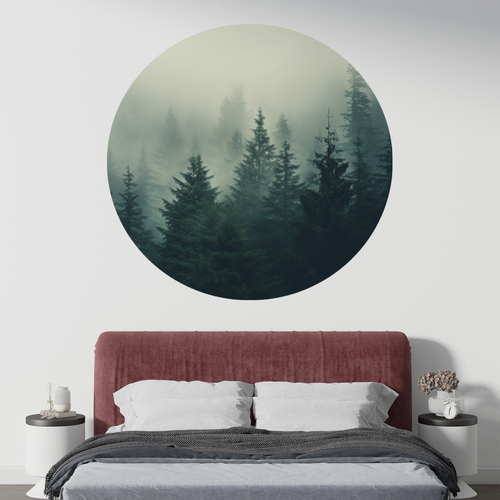 Öntapadós kör alakú poszter tapéta, fenyő erdő, zöld természet 120x120 cm Öntapadós kör alakú poszter tapéta, fenyő erdő, zöld természet 120x120 cm