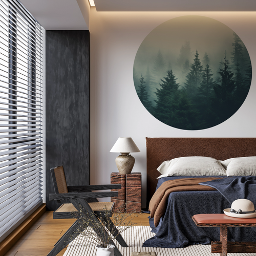 Öntapadós kör alakú poszter tapéta, fenyő erdő, zöld természet 120x120 cm Öntapadós kör alakú poszter tapéta, fenyő erdő, zöld természet 120x120 cm