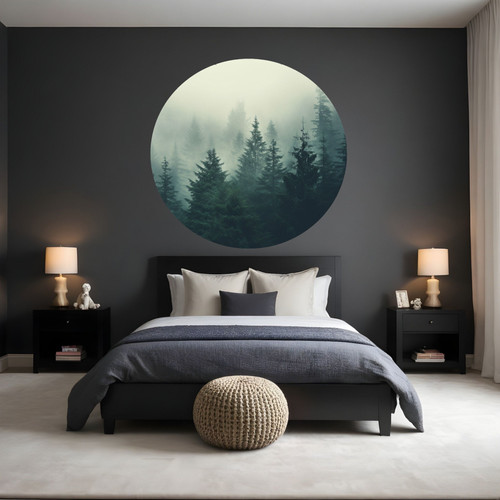 Öntapadós kör alakú poszter tapéta, fenyő erdő, zöld természet 120x120 cm Öntapadós kör alakú poszter tapéta, fenyő erdő, zöld természet 120x120 cm