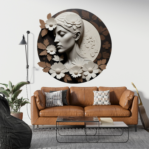 Öntapadós kör alakú poszter tapéta, arc virágokkal, modern dizájn faldekor 120x120 cm Öntapadós kör alakú poszter tapéta, arc virágokkal, modern dizájn faldekor 120x120 cm