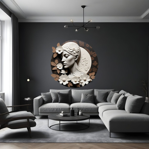 Öntapadós kör alakú poszter tapéta, arc virágokkal, modern dizájn faldekor 120x120 cm Öntapadós kör alakú poszter tapéta, arc virágokkal, modern dizájn faldekor 120x120 cm