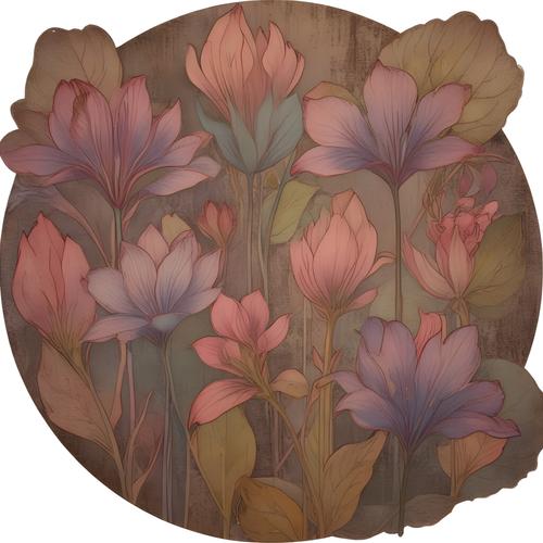 Öntapadós kör alakú poszter tapéta, virágok, faldekoráció  120x120 cm 