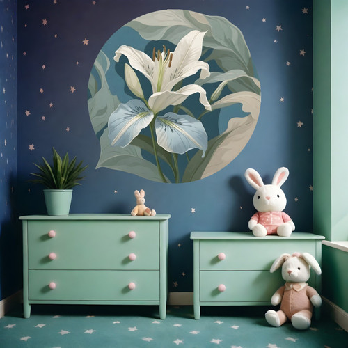 Öntapadós kör alakú poszter tapéta, virág motívum, modern kép, kék és zöld 120x120 cm Öntapadós kör alakú poszter tapéta, virág motívum, modern kép, kék és zöld 120x120 cm