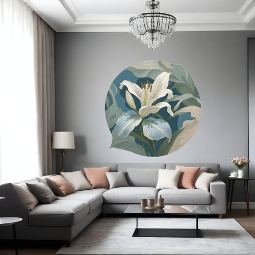 Öntapadós kör alakú poszter tapéta, virág motívum, modern kép, kék és zöld 120x120 cm Öntapadós kör alakú poszter tapéta, virág motívum, modern kép, kék és zöld 120x120 cm