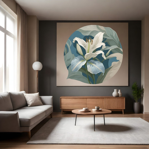 Öntapadós kör alakú poszter tapéta, virág motívum, modern kép, kék és zöld 120x120 cm Öntapadós kör alakú poszter tapéta, virág motívum, modern kép, kék és zöld 120x120 cm