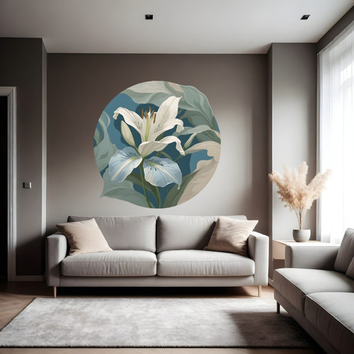 Öntapadós kör alakú poszter tapéta, virág motívum, modern kép, kék és zöld 120x120 cm Öntapadós kör alakú poszter tapéta, virág motívum, modern kép, kék és zöld 120x120 cm