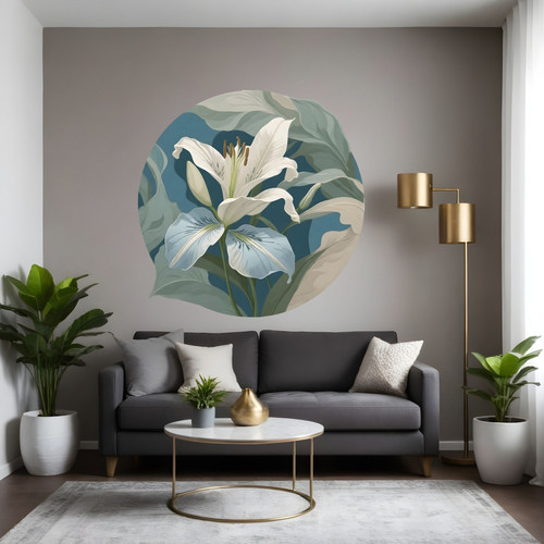 Öntapadós kör alakú poszter tapéta, virág motívum, modern kép, kék és zöld 120x120 cm Öntapadós kör alakú poszter tapéta, virág motívum, modern kép, kék és zöld 120x120 cm