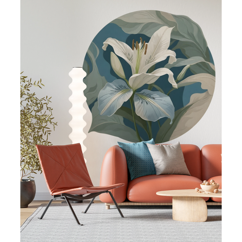 Öntapadós kör alakú poszter tapéta, virág motívum, modern kép, kék és zöld 120x120 cm Öntapadós kör alakú poszter tapéta, virág motívum, modern kép, kék és zöld 120x120 cm