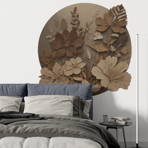 Öntapadós kör alakú poszter tapéta, levelek, barna, beige 3d-s hatás 120x120 cm Öntapadós kör alakú poszter tapéta, levelek, barna, beige 3d-s hatás 120x120 cm