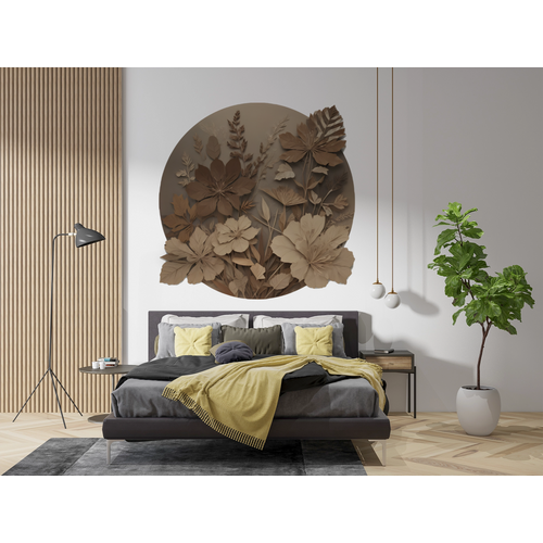 Öntapadós kör alakú poszter tapéta, levelek, barna, beige 3d-s hatás 120x120 cm Öntapadós kör alakú poszter tapéta, levelek, barna, beige 3d-s hatás 120x120 cm
