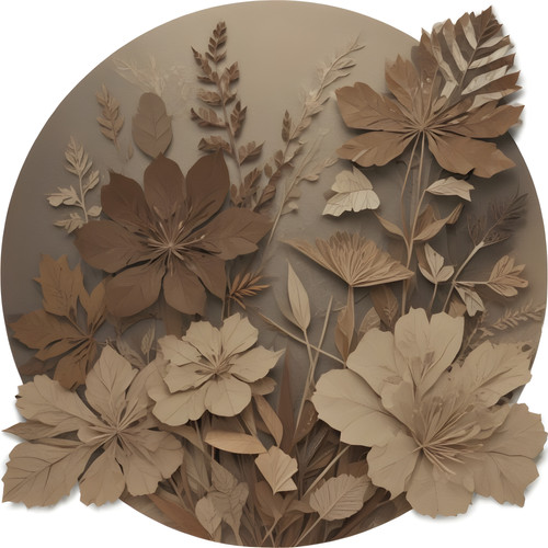 Öntapadós kör alakú poszter tapéta, levelek, barna, beige 3d-s hatás 120x120 cm