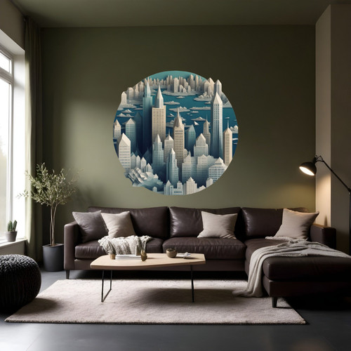 Öntapadós kör alakú poszter tapéta, nagy város, kikötő, hajók 120x120 cm Öntapadós kör alakú poszter tapéta, nagy város, kikötő, hajók 120x120 cm
