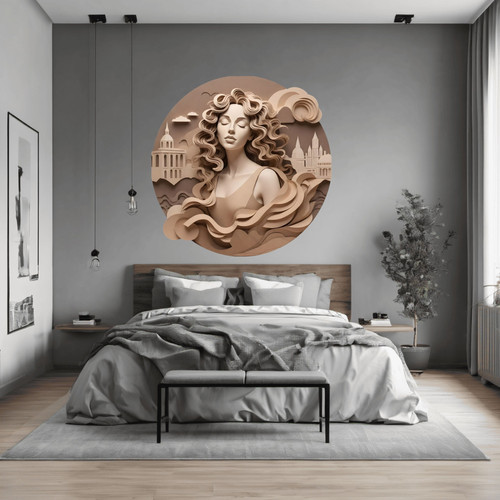 Öntapadós kör alakú poszter tapéta, női arc, haj, hullámos, beige origami stílus 120x120 cm Öntapadós kör alakú poszter tapéta, női arc, haj, hullámos, beige origami stílus 120x120 cm