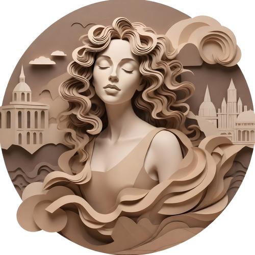 Öntapadós kör alakú poszter tapéta, női arc, haj, hullámos, beige origami stílus 120x120 cm 