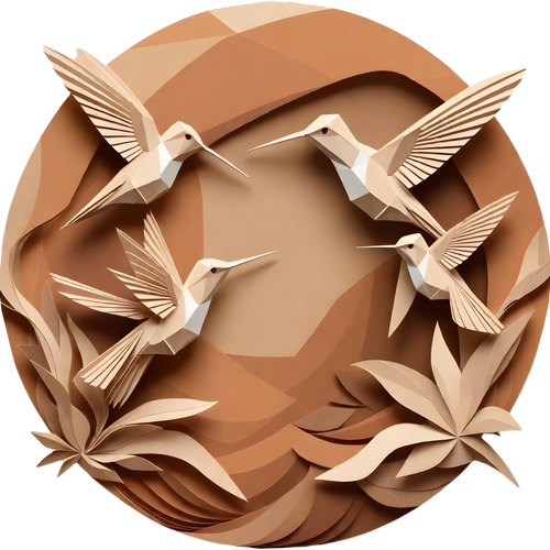 Öntapadós kör alakú poszter tapéta, kolibri, madarak, origami stílus 120x120 cm 