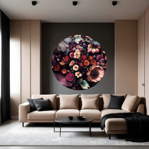 Öntapadós kör alakú poszter tapéta, színes virágok, faldekor 120x120 cm Öntapadós kör alakú poszter tapéta, színes virágok, faldekor 120x120 cm