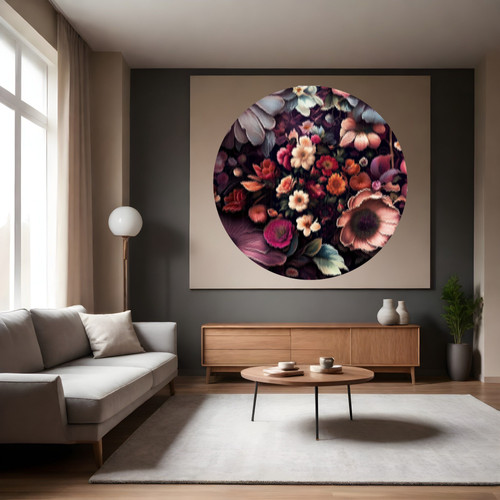 Öntapadós kör alakú poszter tapéta, színes virágok, faldekor 120x120 cm Öntapadós kör alakú poszter tapéta, színes virágok, faldekor 120x120 cm