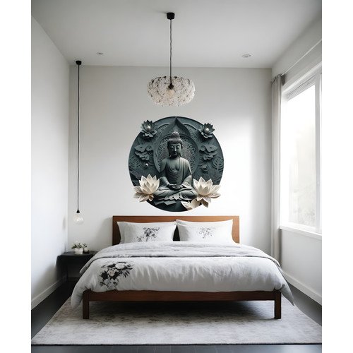 Öntapadós kör alakú poszter tapéta, Buddha szobor, lótusz virág, zöld 120x120 cm Öntapadós kör alakú poszter tapéta, Buddha szobor, lótusz virág, zöld 120x120 cm