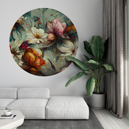 Öntapadós kör alakú poszter tapéta, színes virágok, modern faldekor 120x120 cm Öntapadós kör alakú poszter tapéta, színes virágok, modern faldekor 120x120 cm