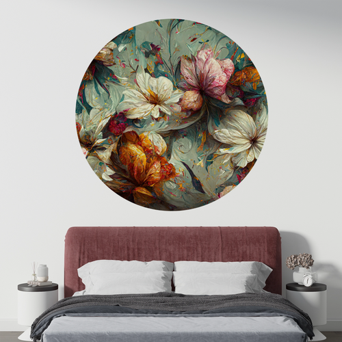 Öntapadós kör alakú poszter tapéta, színes virágok, modern faldekor 120x120 cm Öntapadós kör alakú poszter tapéta, színes virágok, modern faldekor 120x120 cm