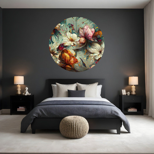 Öntapadós kör alakú poszter tapéta, színes virágok, modern faldekor 120x120 cm Öntapadós kör alakú poszter tapéta, színes virágok, modern faldekor 120x120 cm