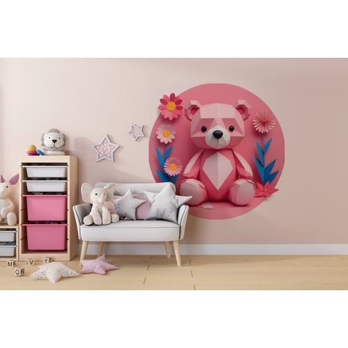 Öntapadós kör alakú poszter tapéta, maci gyerekszoba, rózsaszín 120x120 cm Öntapadós kör alakú poszter tapéta, maci gyerekszoba, rózsaszín 120x120 cm