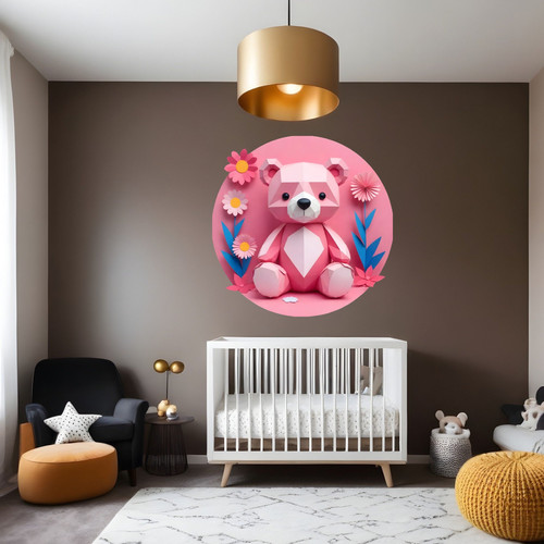 Öntapadós kör alakú poszter tapéta, maci gyerekszoba, rózsaszín 120x120 cm Öntapadós kör alakú poszter tapéta, maci gyerekszoba, rózsaszín 120x120 cm
