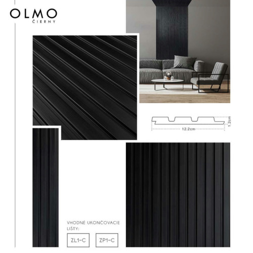 OLMO Fekete Lamelio lamella falburkolat, modern lamella falpanel (12,2x270cm)