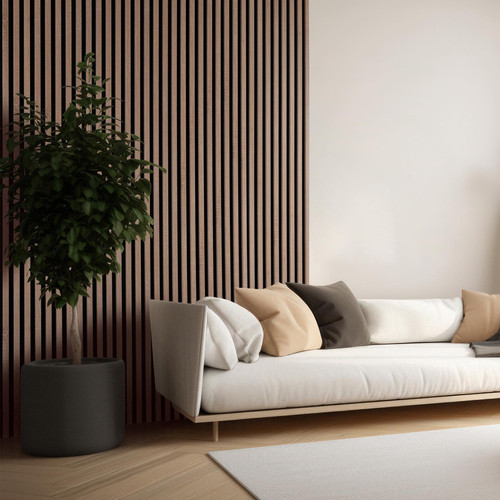 Marbet fehér lamella falburkolat szürke filc alappal 30x270 cm Woodline