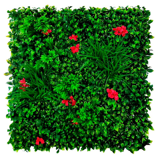 Nortene műnövény falburkolat piros virágokkal -Villa 100x100 cm, modul zöldfal Nortene műnövény falburkolat piros virágokkal -Villa 100x100 cm, modul zöldfal