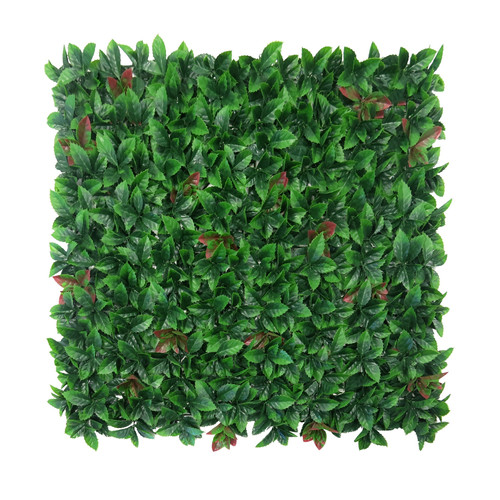 Nortene műnövény falpanel modul vörös babérlevelekkel -Red Lauro 100x100 cm, modul zöldfal