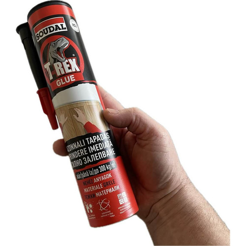 Soudal T-REX ragasztó, műbőr, textil kárpitozott falpanelekhez, fa, MDF lamellákhoz, porózus anyagokhoz