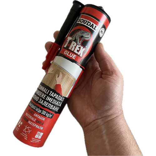 Soudal T-REX ragasztó, műbőr, textil kárpitozott falpanelekhez, fa, MDF lamellákhoz, porózus anyagokhoz